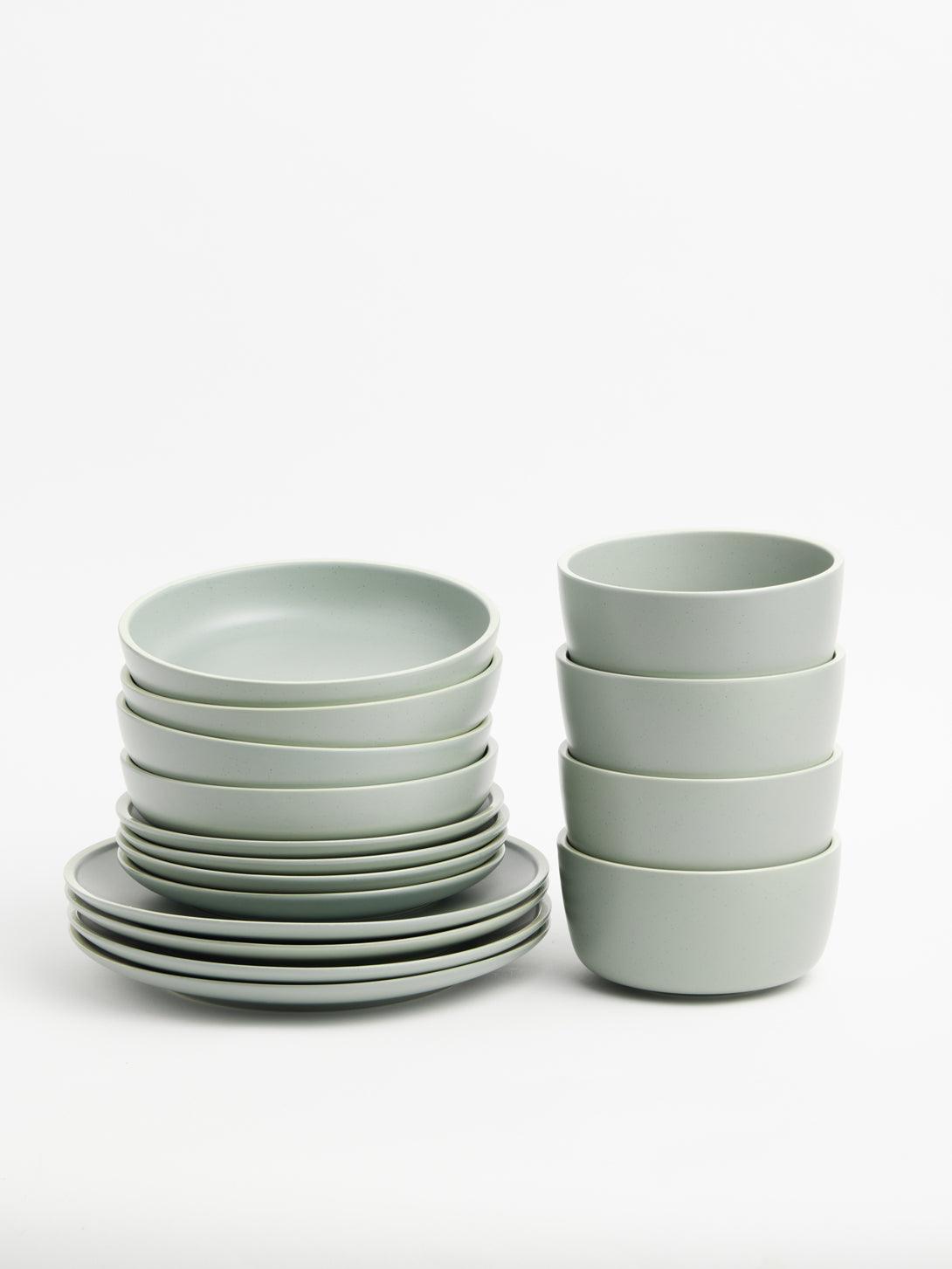 Dinnerware sets for 4 | Morandi green ceramic plates | LivingTaste