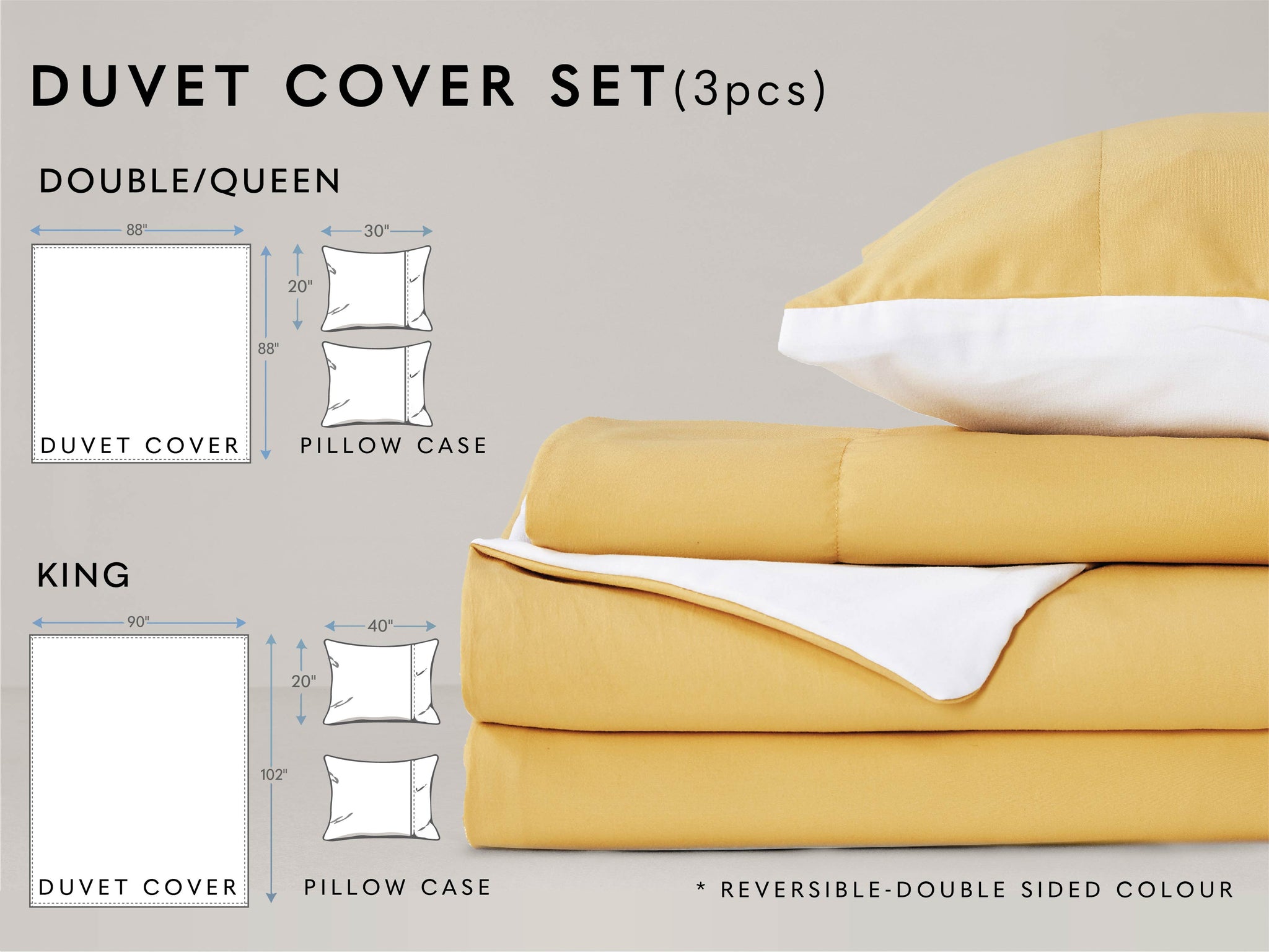 Duvet Cover Set - Reversibel in Gold & Cream - LivingTaste CA