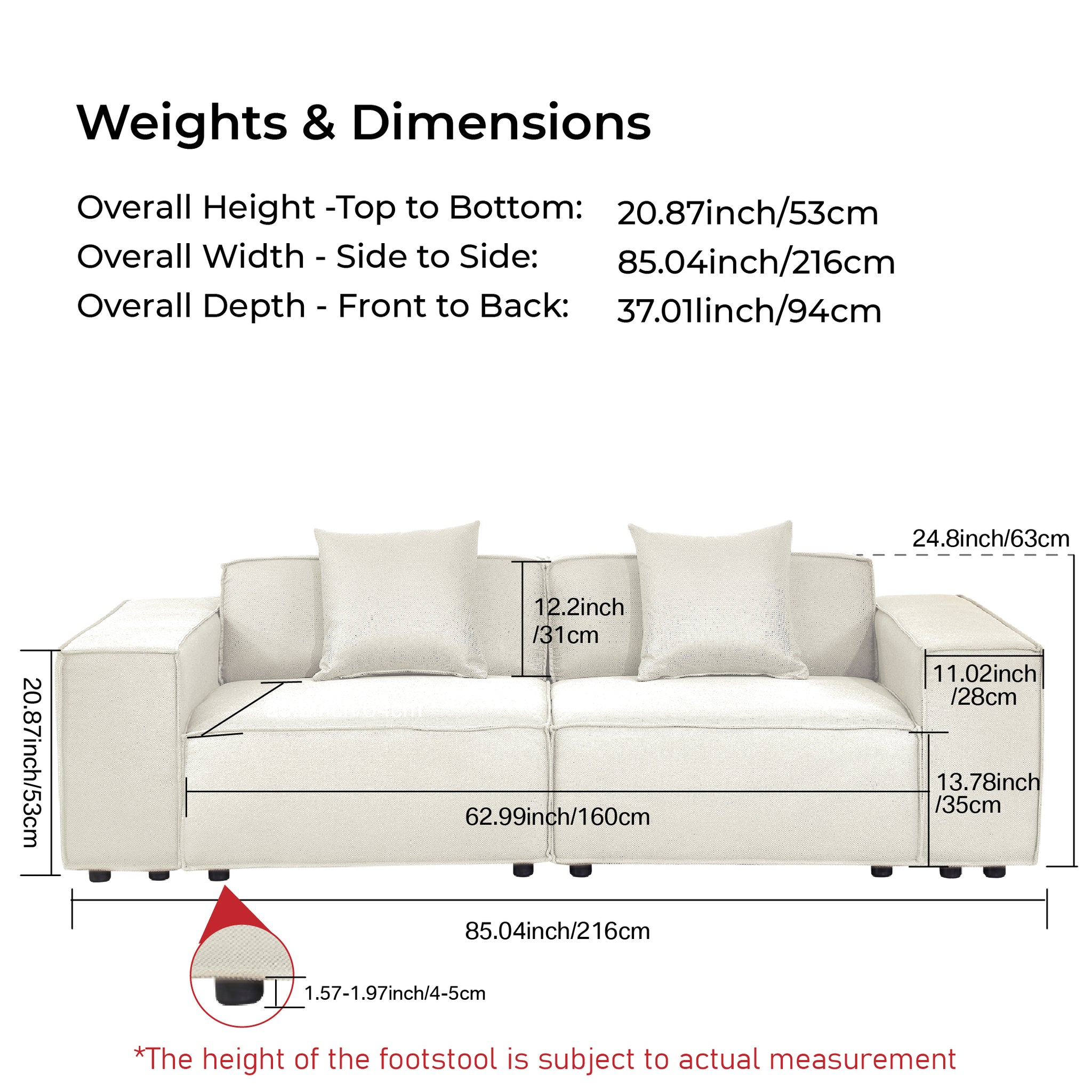 Versaluxe Sectional Double-Seat Sofa Loveseat in Grey