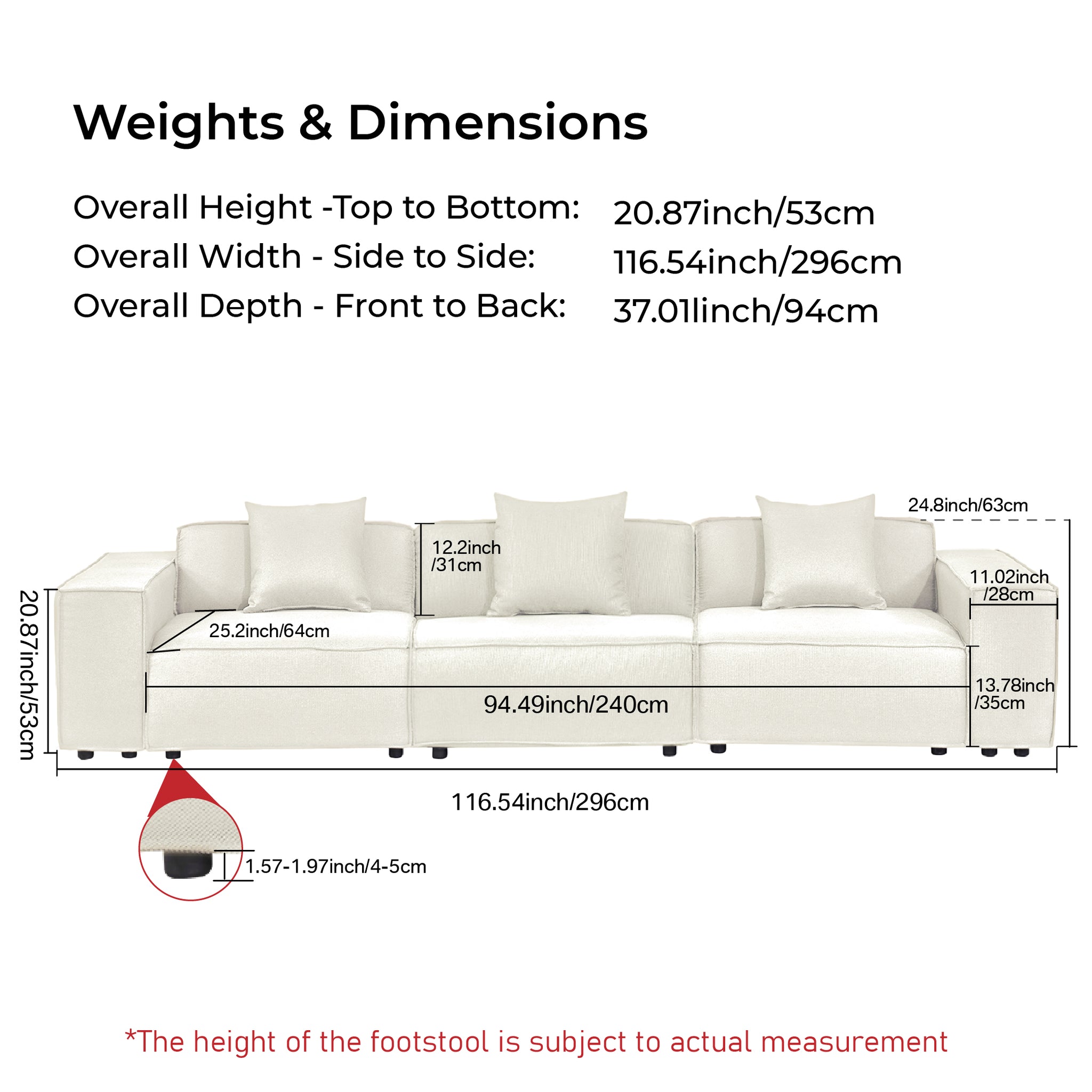 Versaluxe Sectional Triple-Seat Sofa in Beige