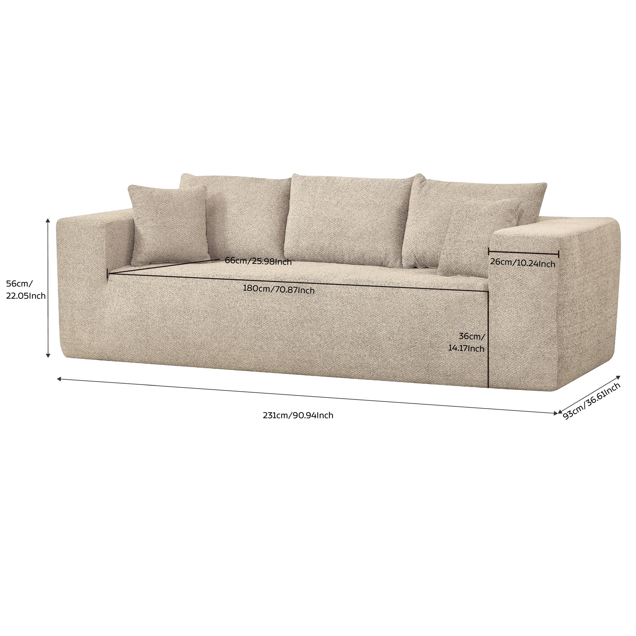 Elegant flex Beige Triple-Seat Sofa