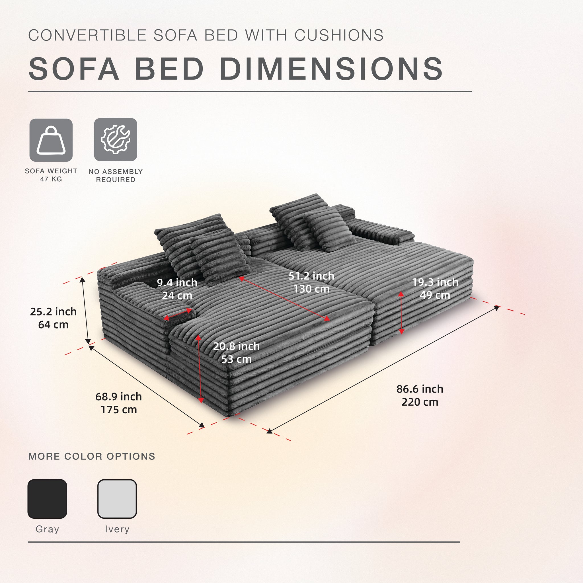 Side By Side Oversized Lounge Sofa - Dark Grey
