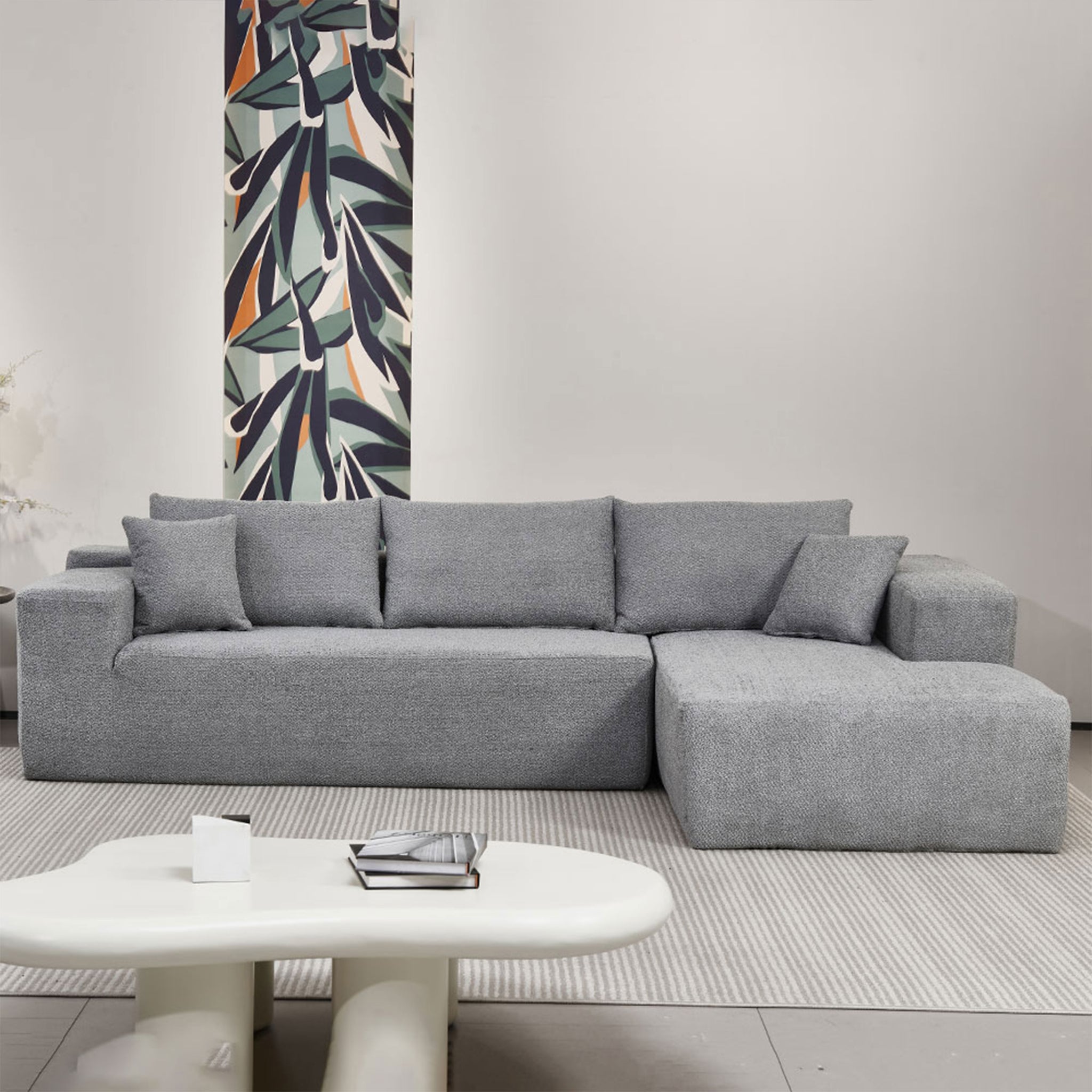 4 Seater Compression Sofa - Comfortable Right Shaped Sofa - Grey