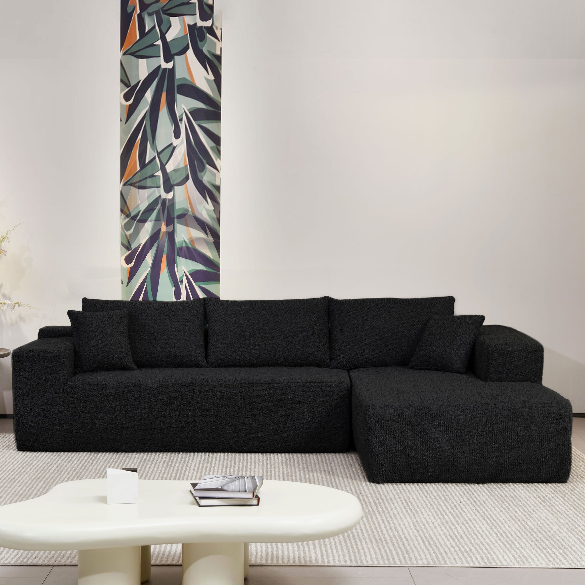 4 Seater Compression Sofa - Comfortable Right Shaped Sofa - Black