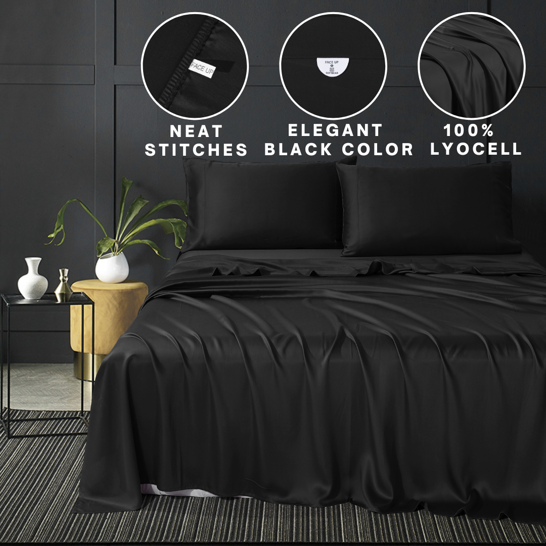 Tencel Black Bed Sheet 4-Piece Set - LivingTaste CA