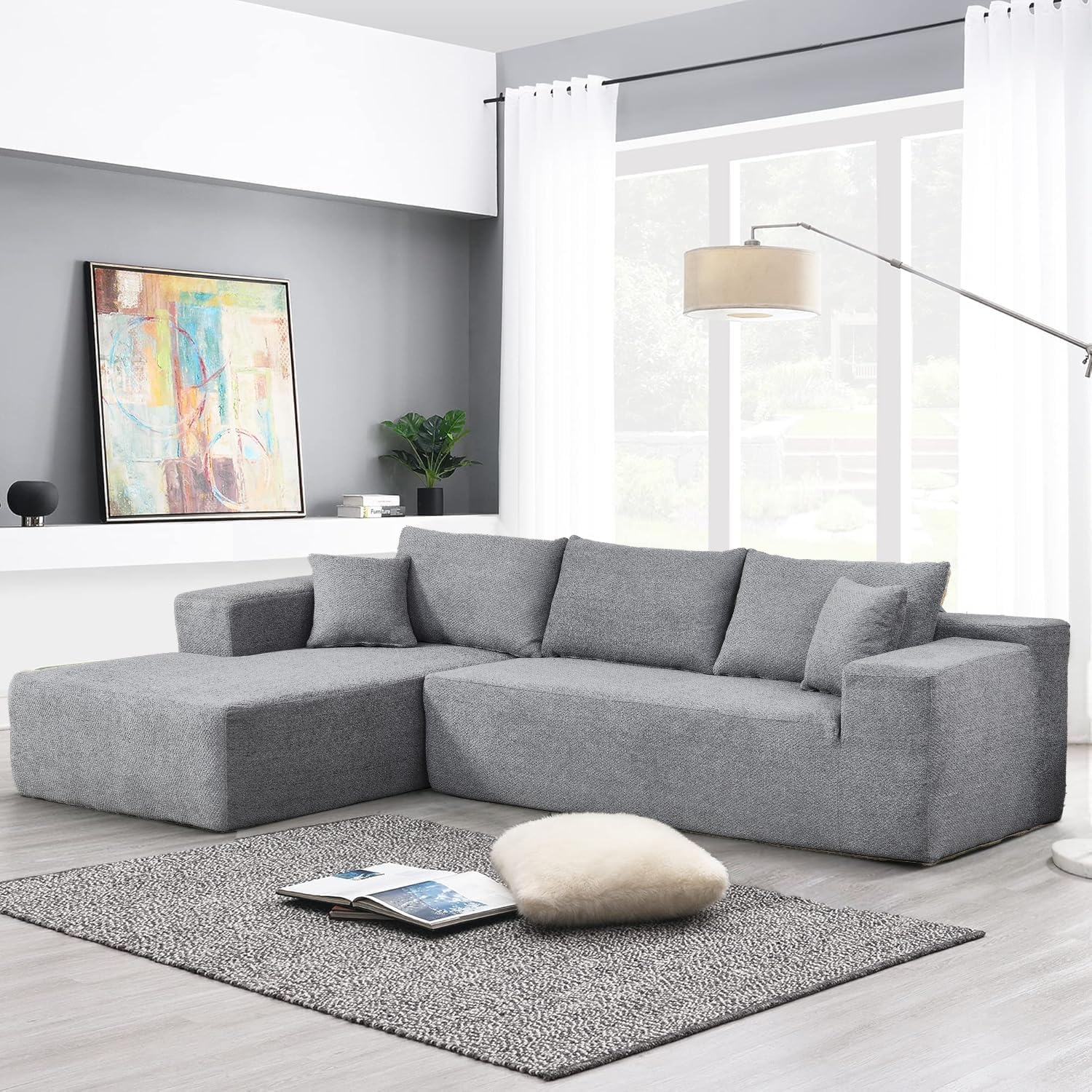 4 Seater Compression Sofa - Comfortable Right Shaped Sofa - Grey