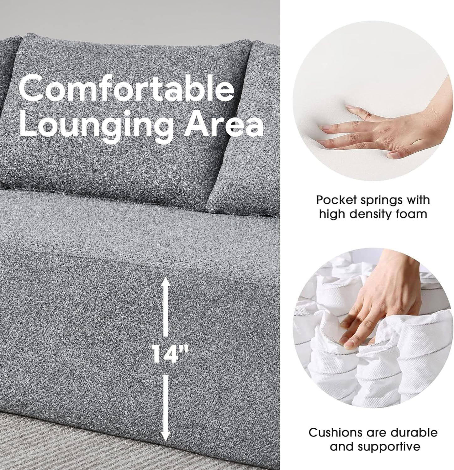 4 Seater Compression Sofa - Comfortable Right Shaped Sofa - Grey