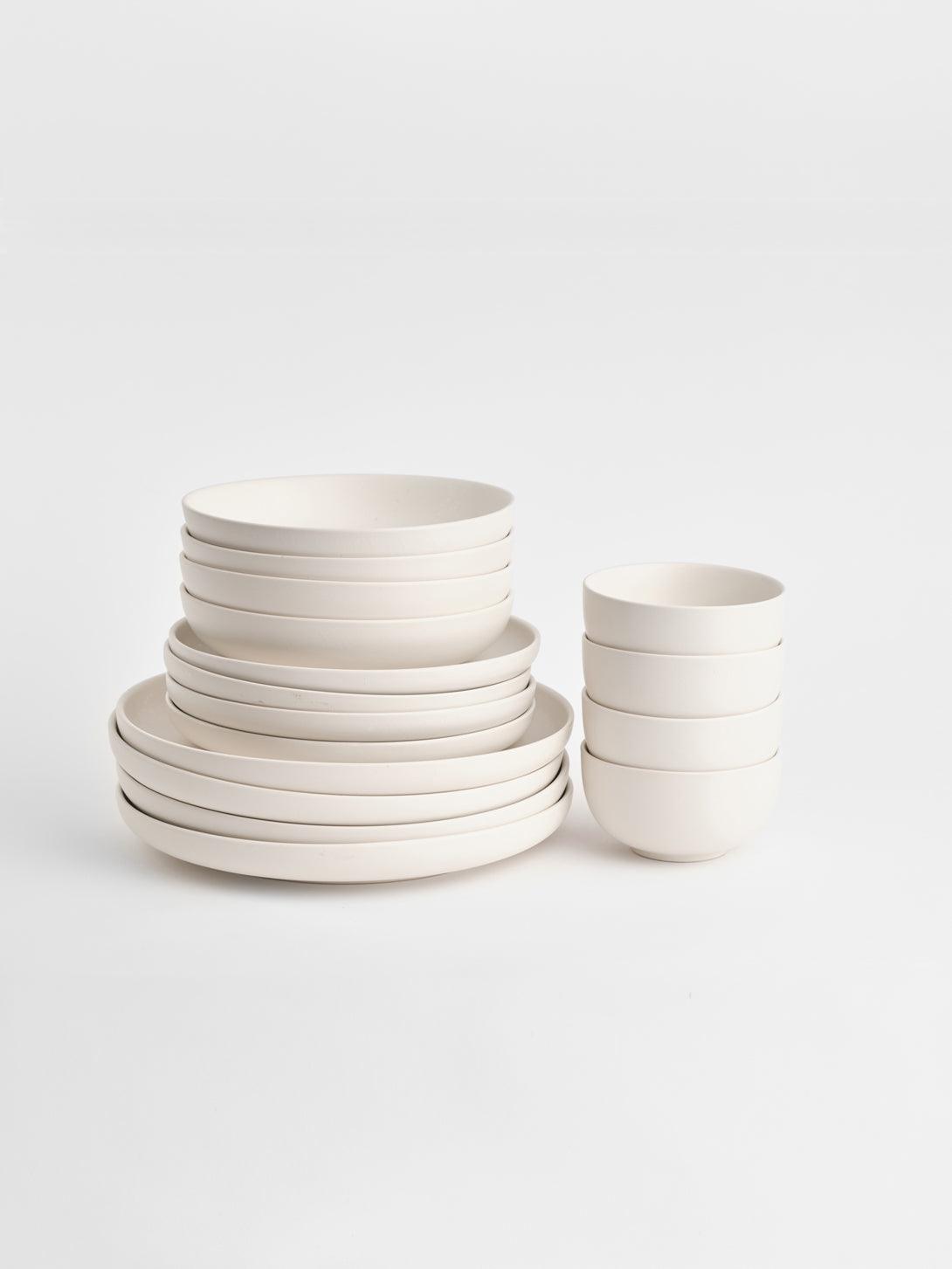 LivingTaste | Matt Ceramic white Tableware | Dinner Dish 16  Sets 