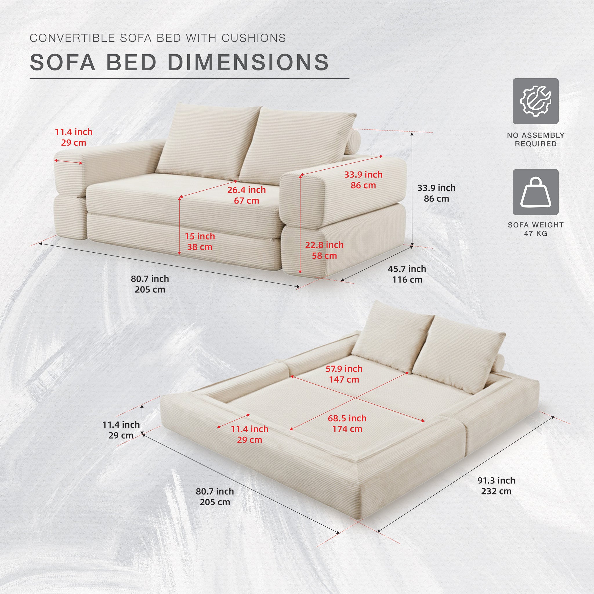 Modern Ivory Sleeper Sofa Bed - NEW EXCLUSIVE DESIGN