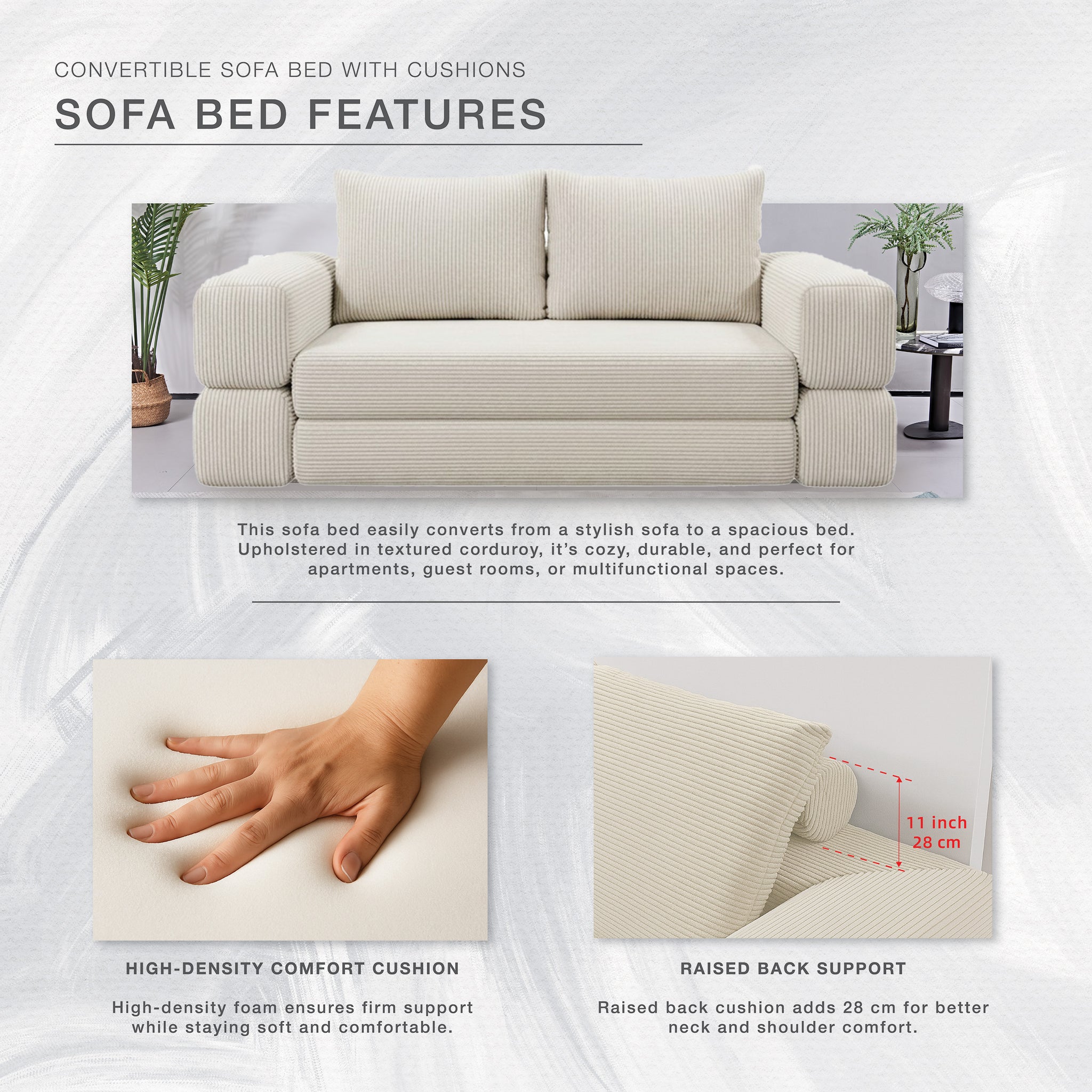Modern Ivory Sleeper Sofa Bed - NEW EXCLUSIVE DESIGN