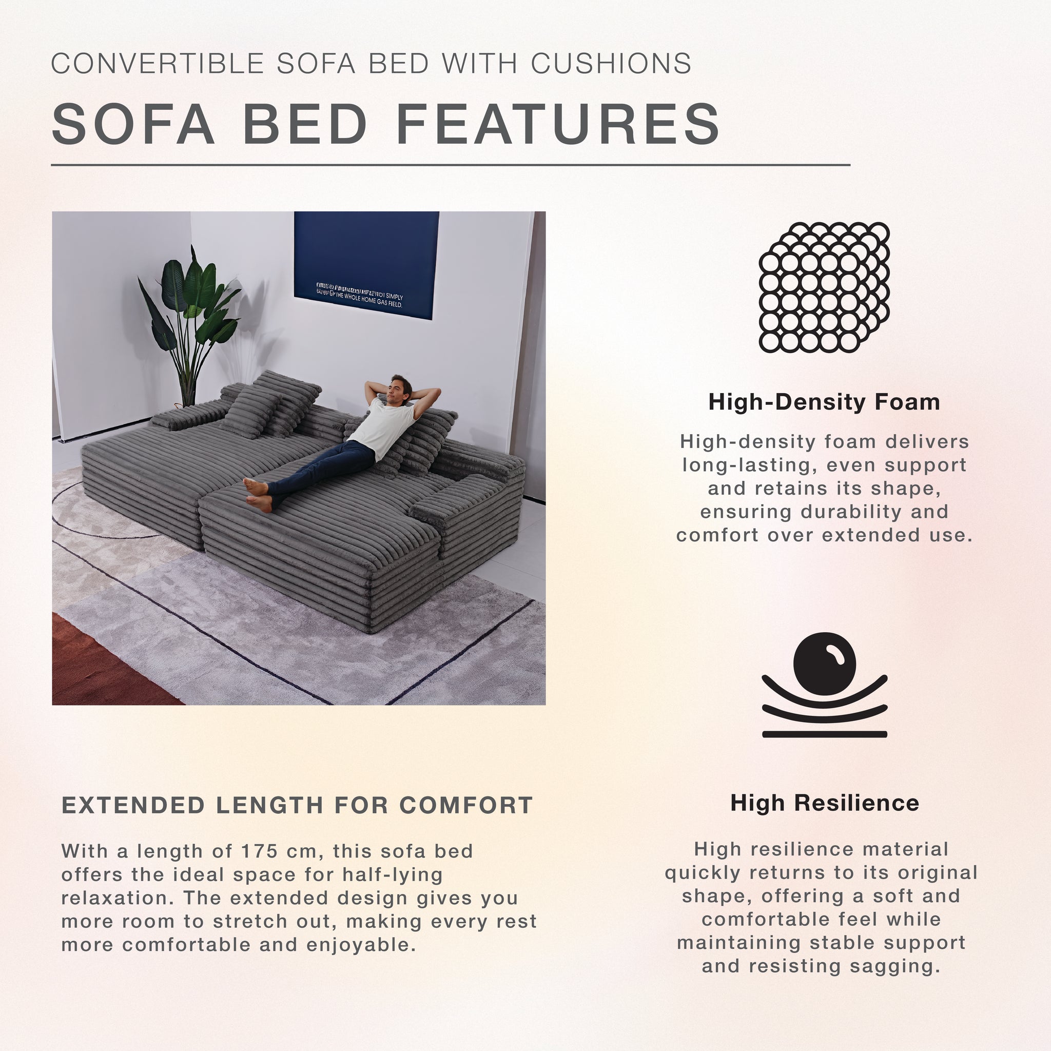 Side By Side Oversized Lounge Sofa - Dark Grey