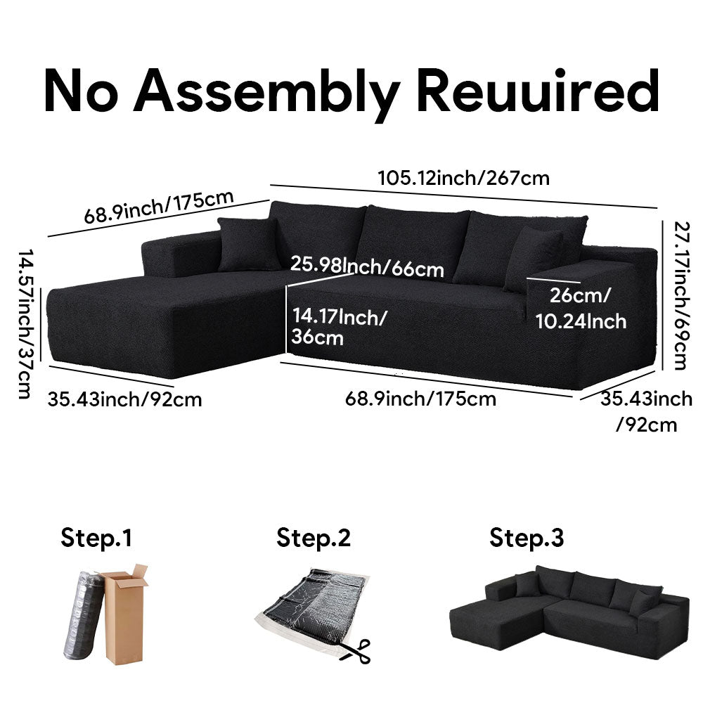 4 Seater Compression Sofa - Comfortable Right Shaped Sofa - Black