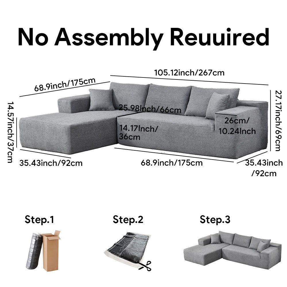 4 Seater Compression Sofa - Comfortable Right Shaped Sofa - Grey