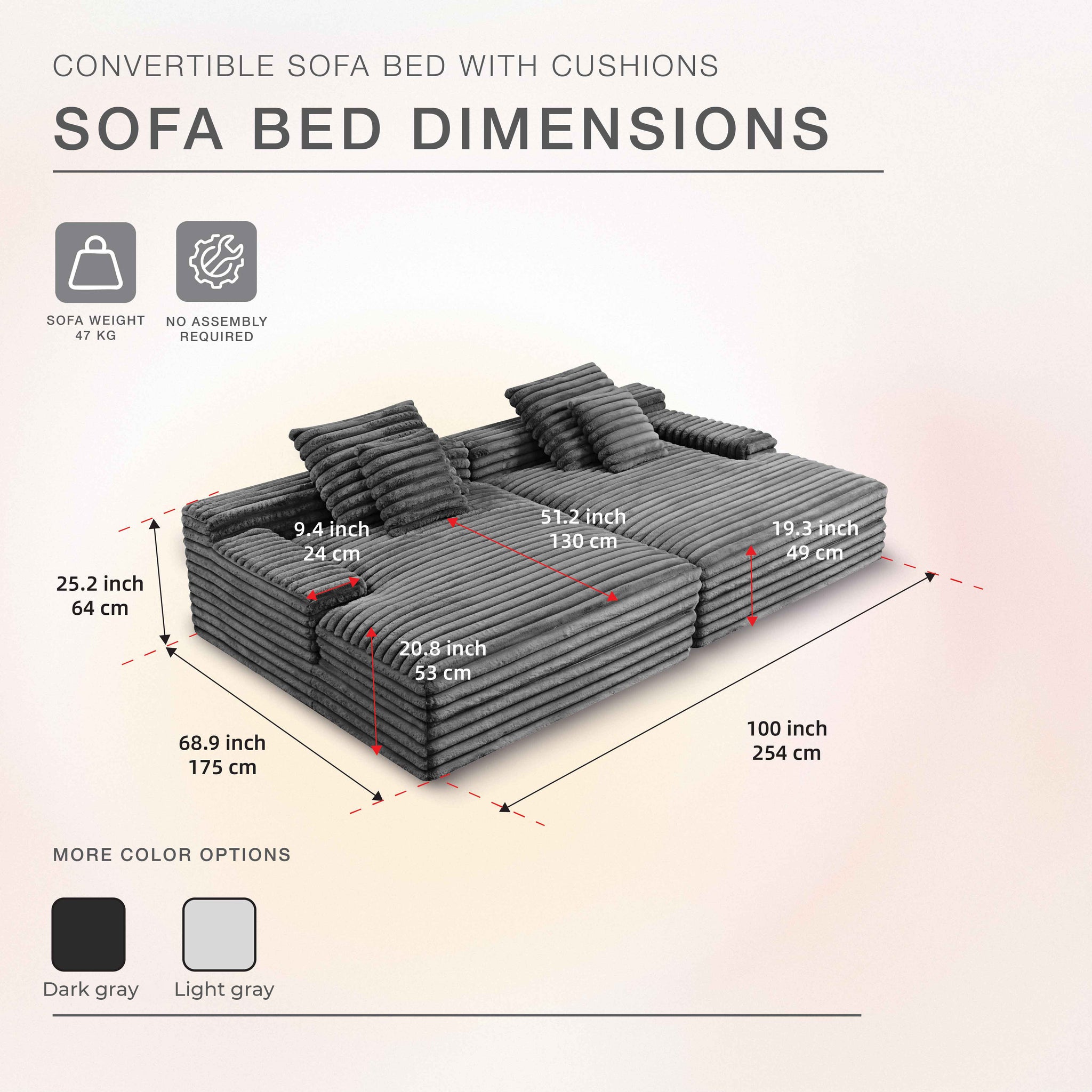 Side By Side Oversized Lounge Sofa - Dark Grey